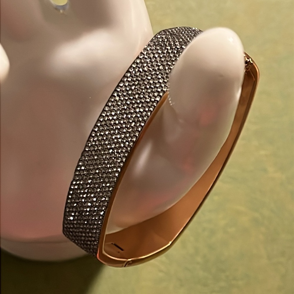 Michael Kors Cuff Bracelet Rose Gold Tone w Gray Stones